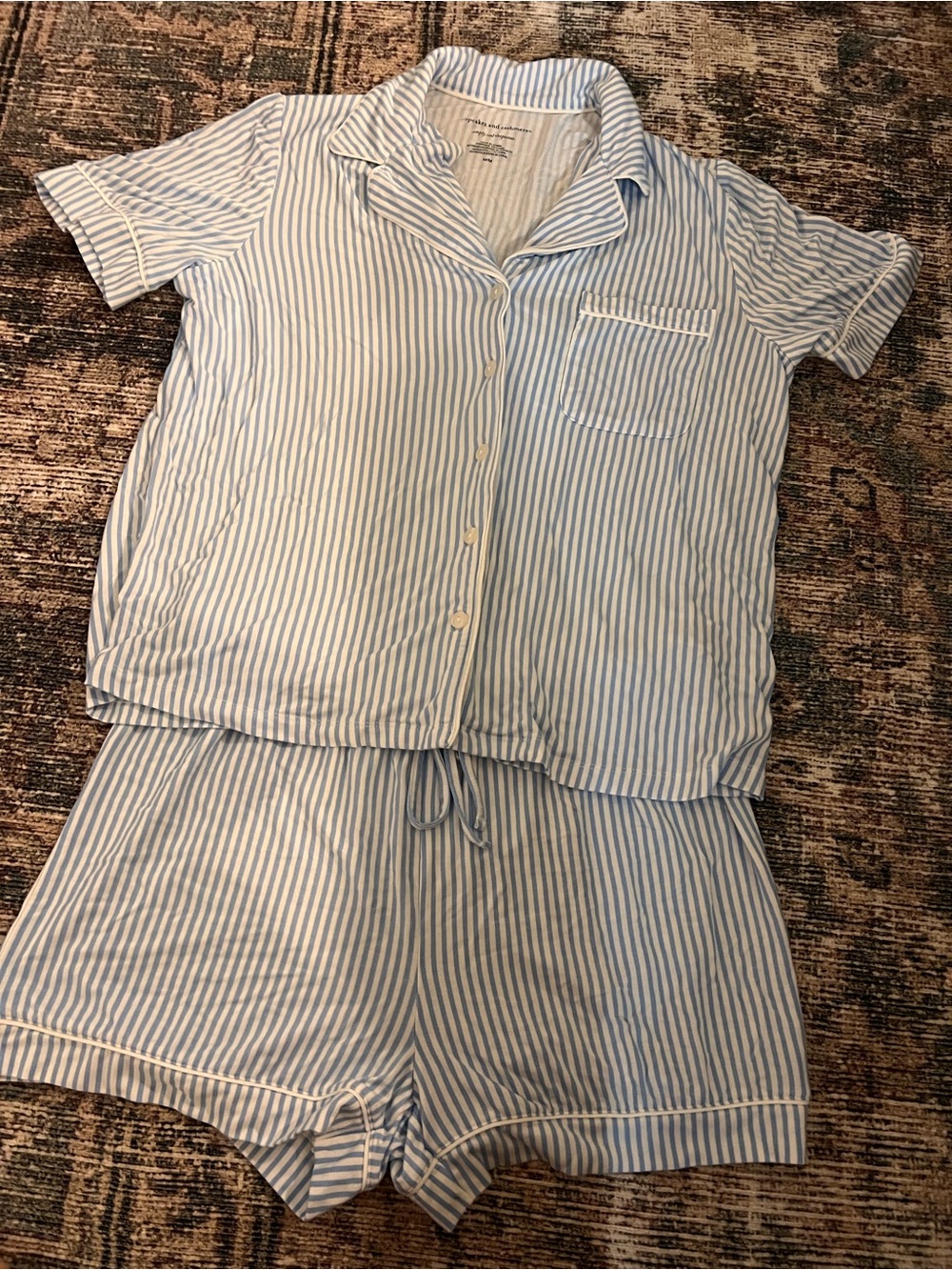 Short Sleeve Blue Striped Pajama Set